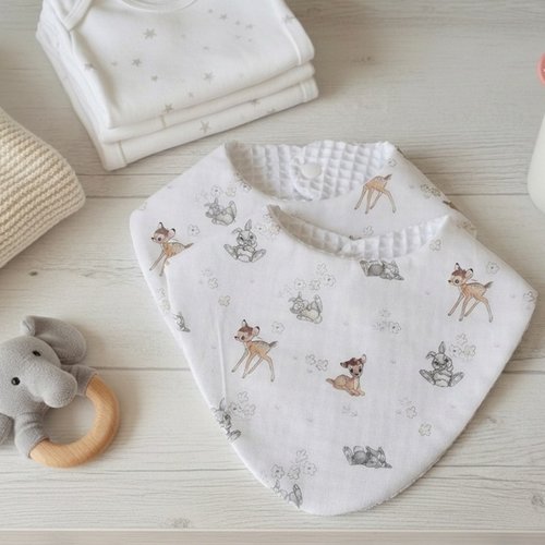 Lot de 2 bavoirs naissance coton blanc et nid d'abeilles