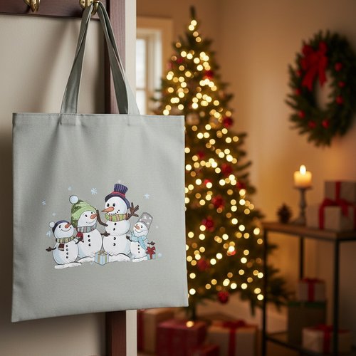 Sac tote bag de noël vert et motif bonhommes de neige