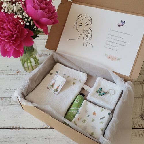 Coffret toilette cadeaux femme blanc motif feuilles
