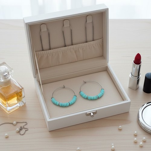 Boucles d'oreilles créoles acier inoxydable et perles heishi