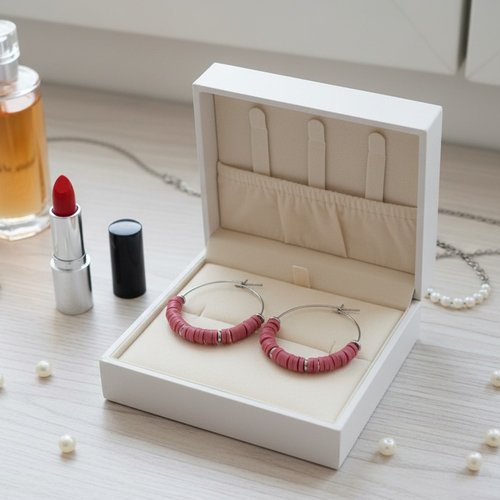 Boucles d'oreilles créoles acier inoxydable et perles heishi