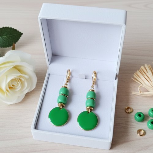 Boucles d'oreilles acier inoxydable dorées et sequin émail