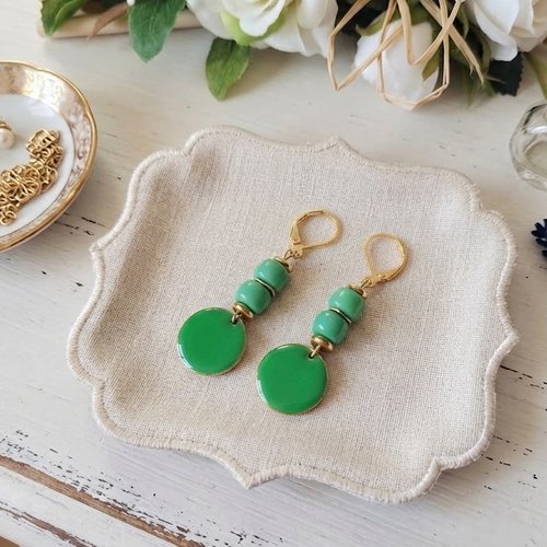 Boucles d'oreilles acier inoxydable dorées et sequin émail