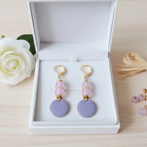 Boucles d'oreilles acier inoxydable dorées et sequin émail