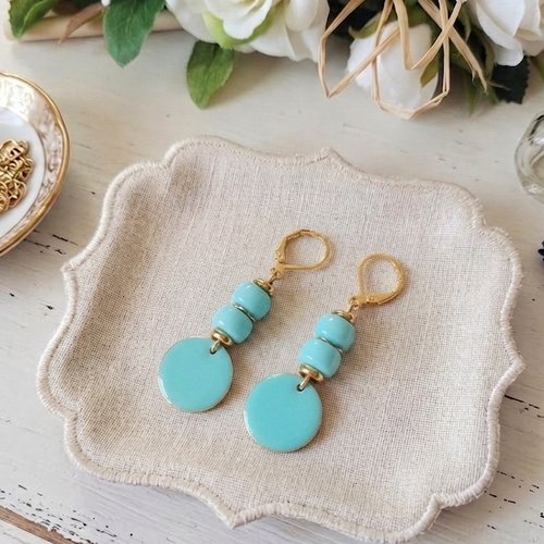 Boucles d'oreilles acier inoxydable dorées et sequin émail