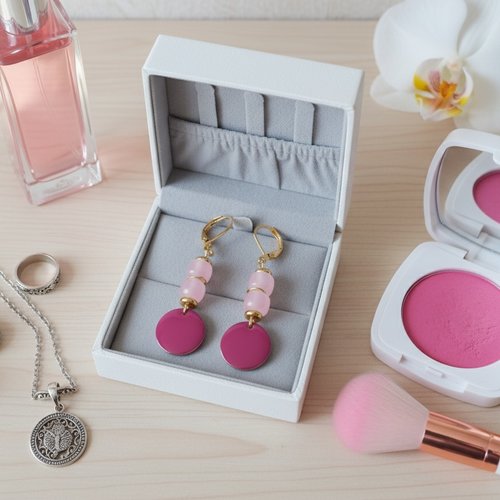 Boucles d'oreilles acier inoxydable dorées et sequin émail