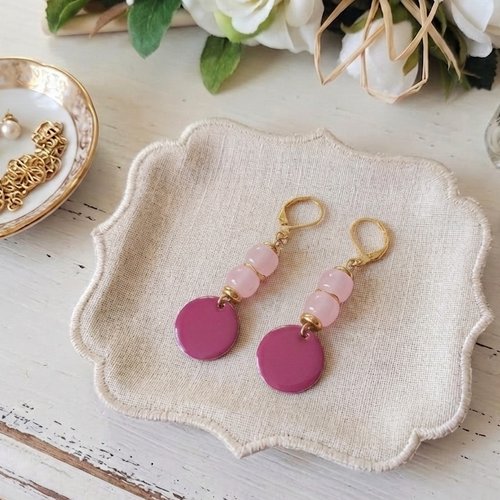 Boucles d'oreilles acier inoxydable dorées et sequin émail