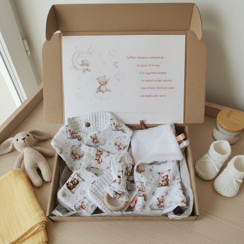 Coffret naissance/box naissance blanc motifs oursons