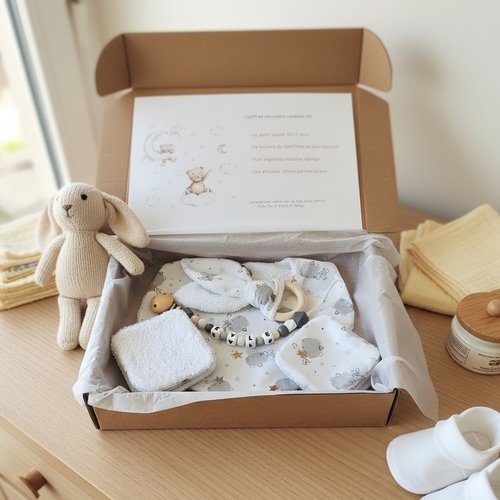 Coffret naissance/box naissance blanc imprimé