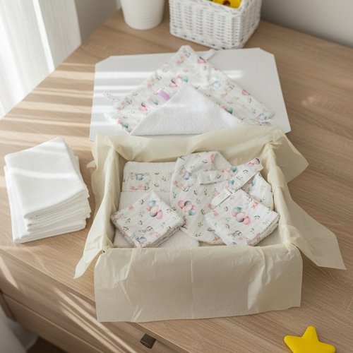 Coffret naissance/box naissance bavoir, doudou, gant, attache tétine et 7 lingettes