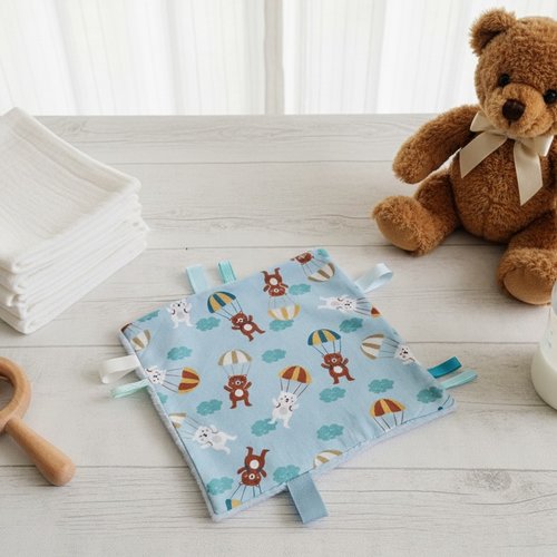 Doudou plat carré coton motifs oursons