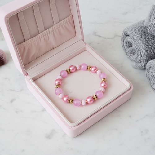 Bracelet perles imitation jade rose