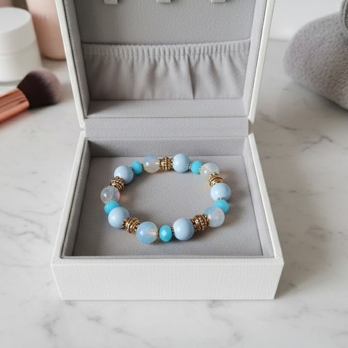 Bracelet fil élastique perles bleues