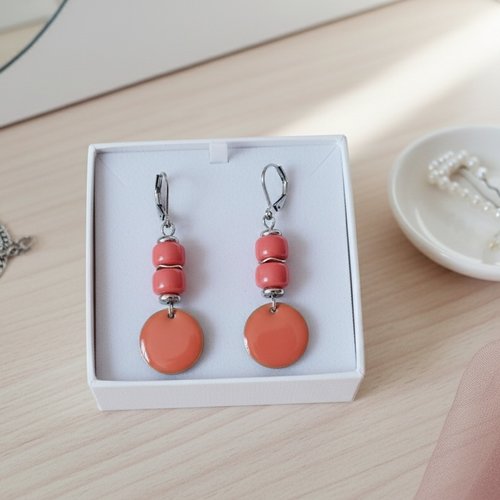 Boucles d'oreilles acier inoxydable et sequin émail