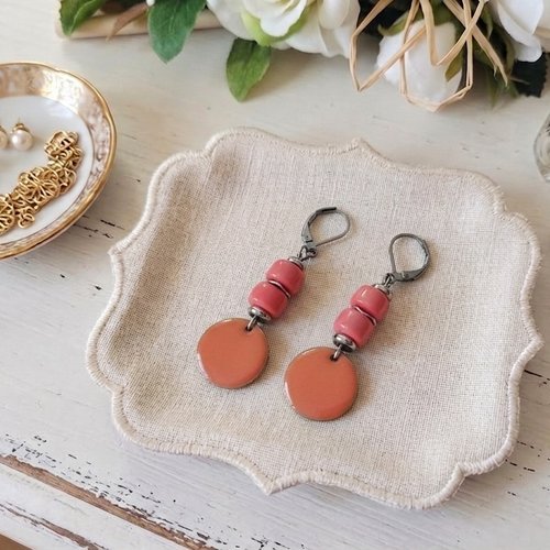 Boucles d'oreilles acier inoxydable et sequin émail