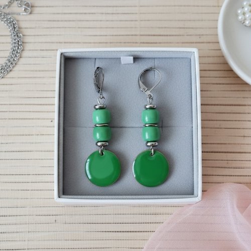 Boucles d'oreilles acier inoxydable et sequin émail