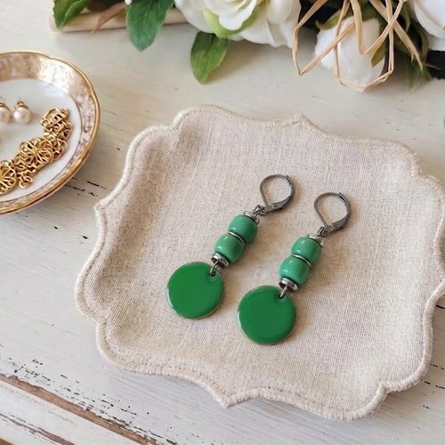 Boucles d'oreilles acier inoxydable et sequin émail