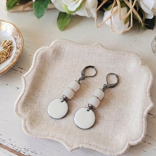 Boucles d'oreilles acier inoxydable et sequin émail