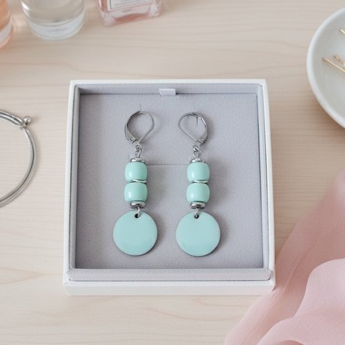 Boucles d'oreilles acier inoxydable et sequin émail
