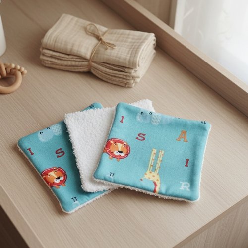 Lot de 6 lingettes lavables pour bébé coton et éponge