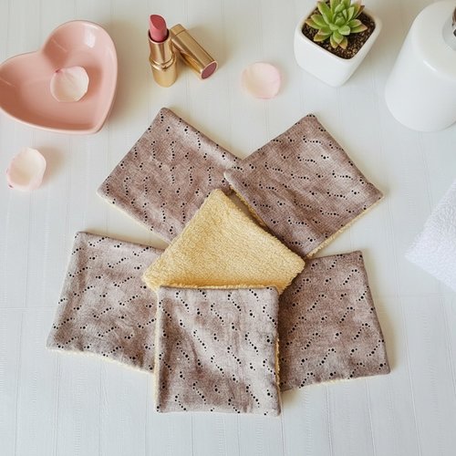 Boite de 6 lingettes démaquillantes coton imprimé et éponge