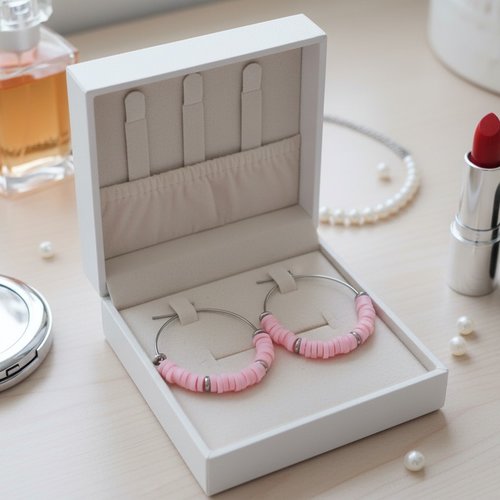 Boucles d'oreilles créoles acier inoxydable et perles heishi