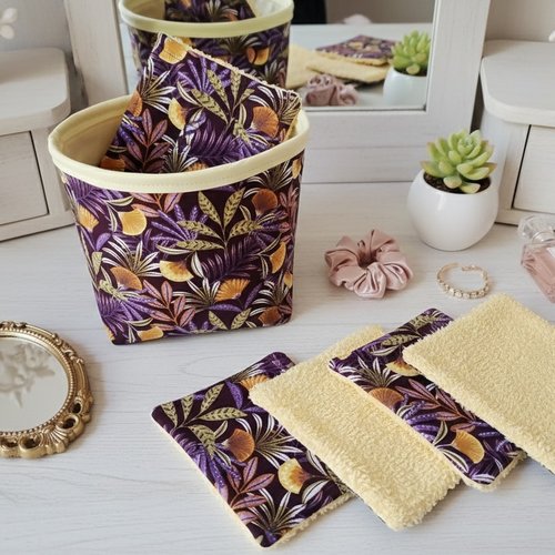 Lot de 12 lingettes démaquillantes et panier assorti - jaune/violet