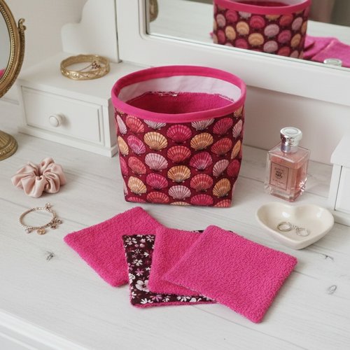 Lot de 12 lingettes démaquillantes et panier assorti - fuchsia/rose