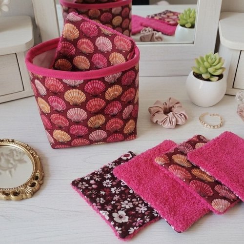 Lot de 12 lingettes démaquillantes et panier assorti - fuchsia/rose