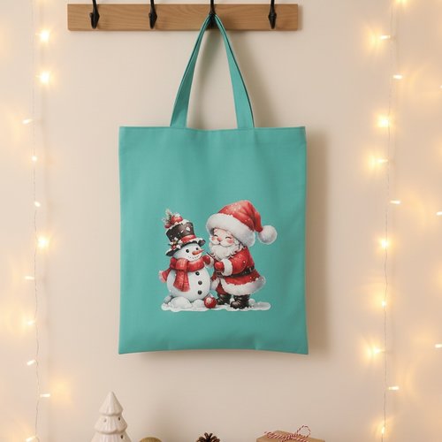 Sac tote bag de noël vert et motif bonhomme de neige