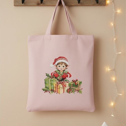 Sac tote bag de noël rose et motif garçon