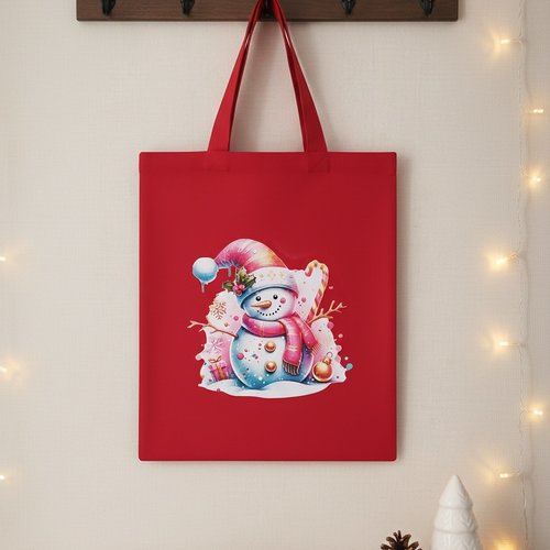 Sac tote bag de noël rouge et motif bonhomme de neige