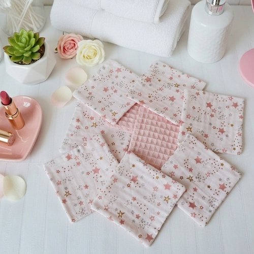 Lot de 9 lingettes démaquillantes coton et nid d'abeilles