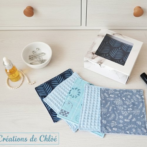 12 lingettes démaquillantes coton imprimé et nid d'abeilles