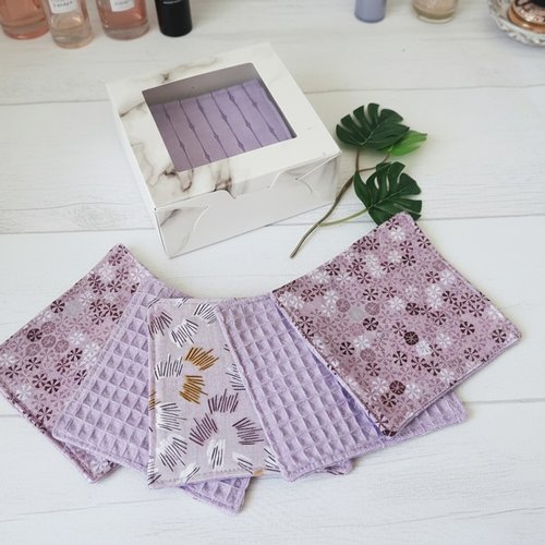 Lot de 12 lingettes démaquillantes coton imprimé et nid d'abeilles