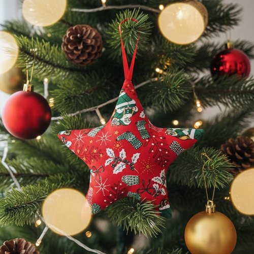 Etoile de noël à suspendre en tissu