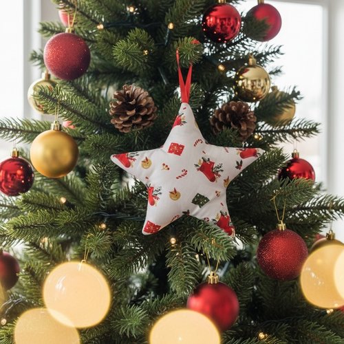 Etoile de noël à suspendre en tissu