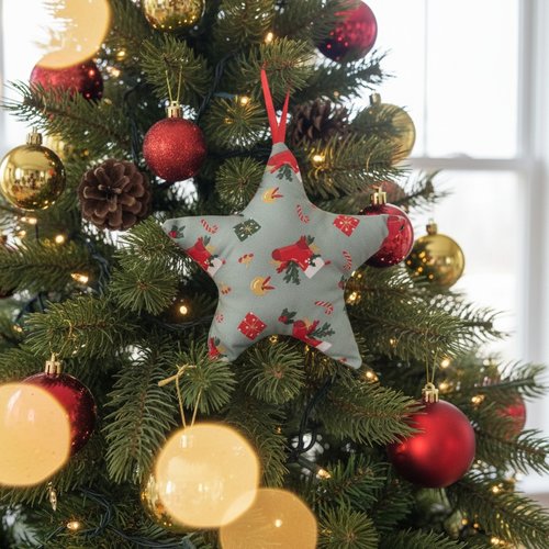 Etoile de noël à suspendre en tissu