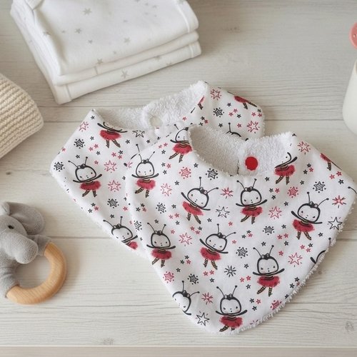 Lot de 2 bavoirs naissance coton et éponge blanche
