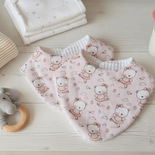 Lot de 2 bavoirs naissance coton et nid d'abeilles blanche