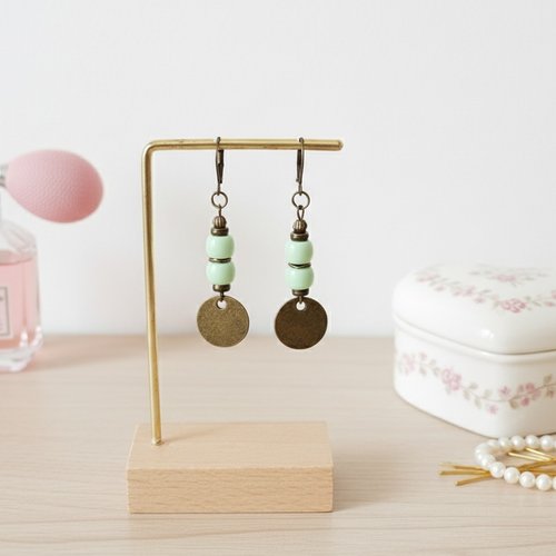 Boucles d'oreilles pendentif métal et perles en verre colonne