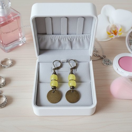 Boucles d'oreilles pendentif métal et perles en verre colonne