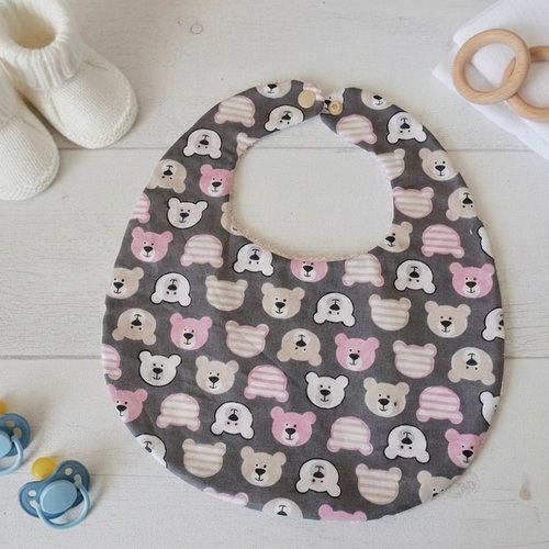 Bavoir bébé coton et motif têtes d'ours