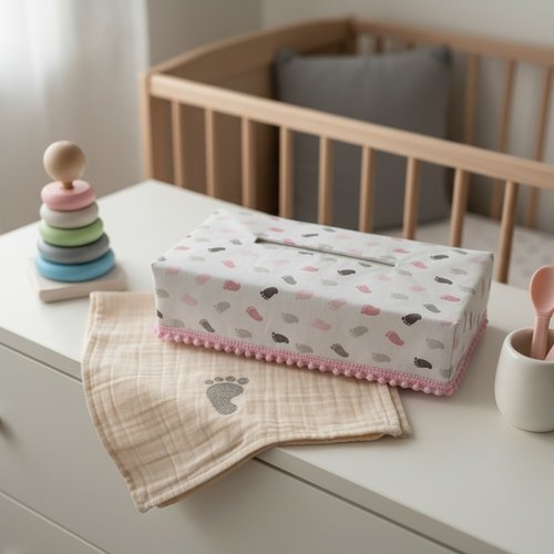 Housse pour boite à mouchoirs coton rose