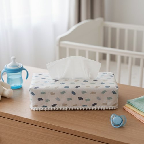 Housse pour boite à mouchoirs coton bleu