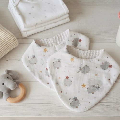 Lot de 2 bavoirs naissance coton blanc et nid d'abeilles