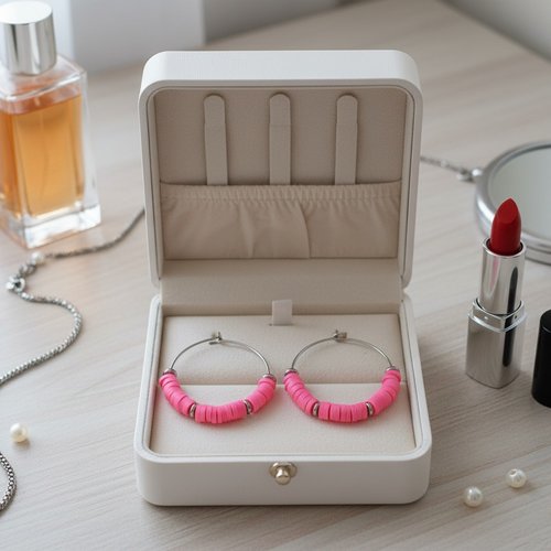 Boucles d'oreilles créoles acier inoxydable et perles heishi