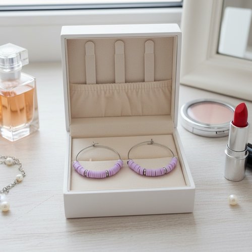 Boucles d'oreilles créoles acier inoxydable et perles heishi