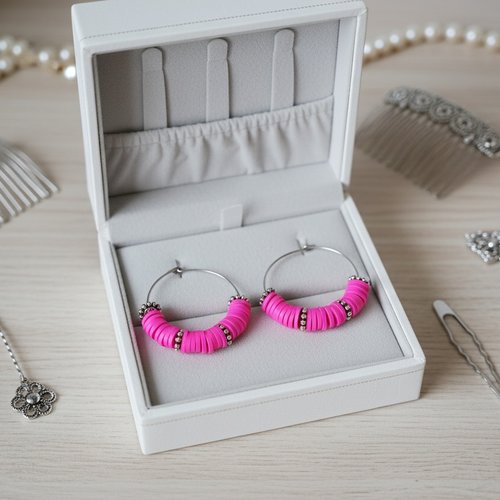 Boucles d'oreilles créoles acier inoxydable et perles heishi