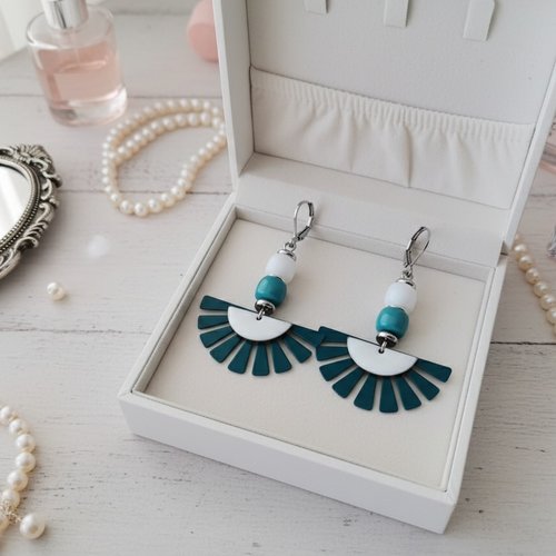 Boucles d'oreilles acier inoxydable et pendentif fer turquoise